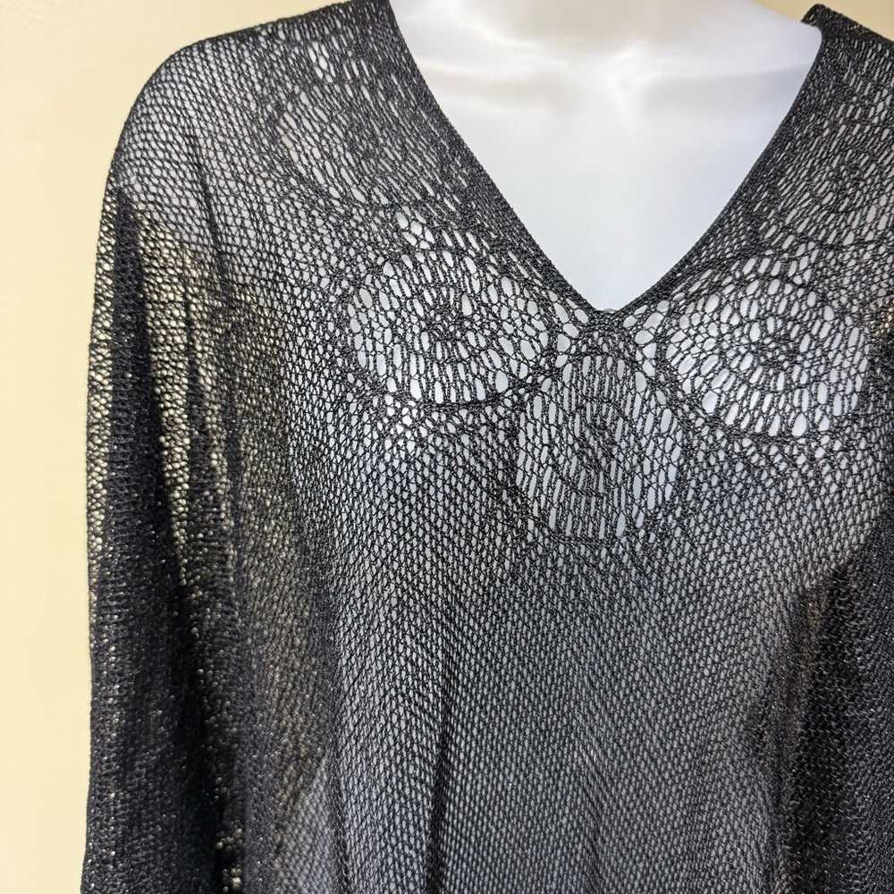 Vintage Elegant Black Fringe Sweater shawl shimmery knit 100% acetate - Picture 3 of 8
